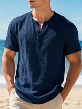 Cotton Men Henley T Shirt Breathable Casual Summer Top Tee Beach Gift Sports picture