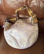 Coach Signature Jacquard Crescent Shoulder Bag Purple/Beige picture