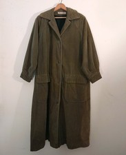 Vintage 80s Perry Ellis Olive Green Corduroy Long Coat w Wool Lining Artsy Warm picture