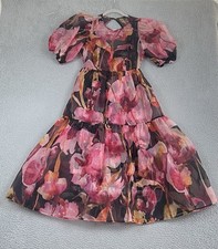 NEW Anthropologie Puff-Sleeve Organza Midi Dress Size XS Silk Floral Backless picture