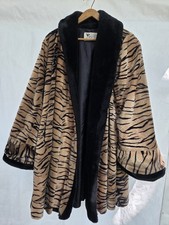 Vintage An Original Furgery Tiger Stripe Faux Fur Overcoat Swing Jacket Mob Wife picture