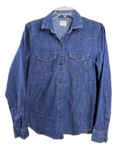 Gap 1969 Large Women Denim Snap Western Shirt Dark Wash 100% Cotton EUC picture