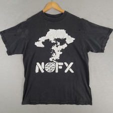 Vtg 1990s NOFX Exploding Brain T-Shirt Faded Black XL Tultex Punk Rock Thrashed picture