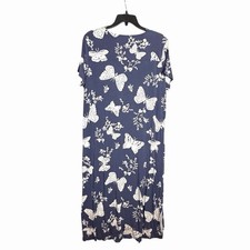 NEW Soma Cool Nights SS Long Sleepshirt Monarch Garden Indigo Cozy Knit Size L picture