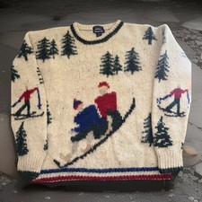 Vintage GANT Hand Knit 100% Wool Ski Crewneck Sweater 90’s Sz Med Unisex picture