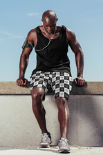 OCTAV3 Checkerboard Board Shorts. Black White Streetwear Swim & Jogger Shorts picture
