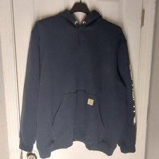Carhartt navy blue hoodie with white logo on sleeve #workwear #outdoor picture
