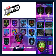 LED Mask with Gesture Sensing Rechargeable Light Up Halloween Mask for Cosplay picture