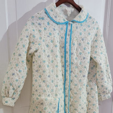 EUC 80s VTG Quilted Long Robe Blue Floral Cottagecore Housecoat Margo POCKET picture