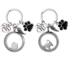 DELORIGIN 2PCS Cat Fur Keepsake Keychain Stainless Steel Pet Hair Memorial Keych picture