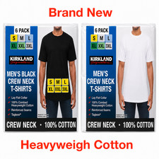 Kirkland Signature Men's Crew Neck Tee 6-Pack Heavyweight Cotton White Black picture