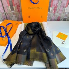 LOUIS VUITTON So Shine Monogram Shawl Scarf Black Gold 140x140cm 76337 picture