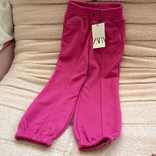ZARA Girls Pink Fuscia Cotton Jogger Pants Elastic Waist Pockets Size 7,nwt picture