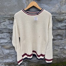 Vintage 90s Gap Sweater Cream Knit Crewneck Stripe Cotton Fisherman New Oversize picture