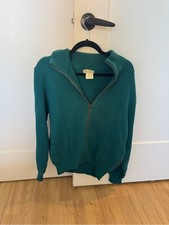 L.L. Bean Teal Ribbed Full-Zip Sweater picture