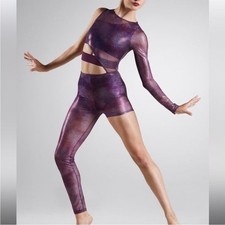 Weissman Elite Costume Asymmetrical Foil MeshUnitard Size Adult XXL NEW Purple picture