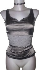 Y2k 90s Womens Silver Silk Beaded Tank Top Sz S Whimsigoth Kawaii picture