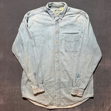 Vintage LL Bean Denim Shirt Men Large Tall Blue Button Down Long Sleeve Cotton picture