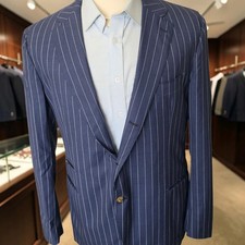 Eleventy Platinum Blazer 58it Three Roll Two Navy Pinstripe Wool Working Cuff picture