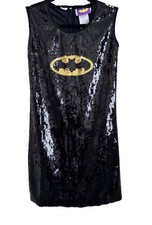 DC Comics Batgirl Girls Size 16 Black Sequin Batman Logo Dress Halloween Party picture