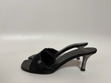 Vtg Chanel Black Nylon Leather Trim Sandal Heels 36 picture