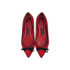 Tom Ford Red Suede Pointed Toe Ballet Flats Black Bow Women’s EU 37.5 Italy EUC picture
