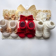 Danbar Global Sparkle Shine Baby Girl Matching Chic Socks and Hair Bow Headband picture