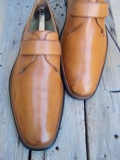 BALLY  Mens Casual Dress Shoes British Tan Leather Italian Belt Loafers Size 8E picture