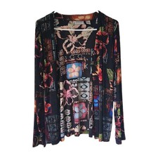 Vintage Chico's Travelers Jacket Women's 1 Multicolor Floral Button Slinky Artsy picture