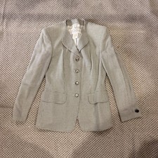 Escada Margaretha Ley Grey Wool Silk Blazer Jacket Vintage Germany Size 34 US 4 picture