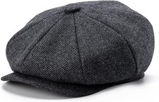 BOTVELA Men's 8 Panel Wool Blend Newsboy Flat Cap Herringbone 7 5/8, Black  picture