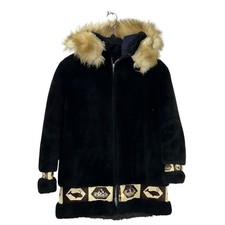 Vintage David Green Alaska Anchorage Hooded Parka Coat Women S Black FurTrim Zip picture