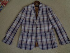 Banana Republic Mad Men Collection Suit Coat/Jacket Blues/Beige Multi Plaid 40S picture