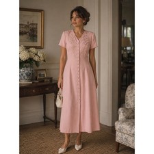Vintage Maggy London Blush Pink Maxi Dress Size 8 Button Front Romantic Formal picture