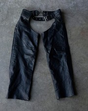 Unik Premium Leather Motorcycle Chaps Womens Unisex XXS Black Lace Up Back Zips picture