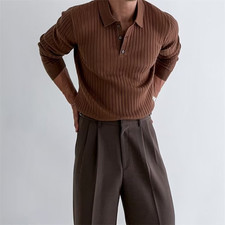Men's Korean Shirt Lapel Sweater Long-sleeved Knitted Shirt Tops Outwear Jacket picture