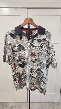 Vtg 2004 ECKO UNLTD The Art Of Progress Comic Print Polo Shirt White L Y2K AOP picture