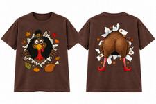 Funny Turkey T-Shirt 2 Sided Thanksgiving Pilgrim Turkey Butt Graphic Tee picture