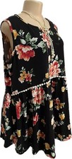 NWT womens top plus size 1x Black floral shirt party tunic babydoll blouse NEW picture
