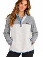 Vineyard Vines Women’s XL Mixed Media Sherpa Shep Shirt Cream Gray Pullover picture