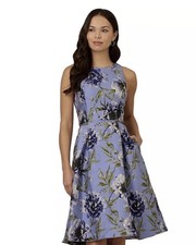 NWT Adrianna Papell Jacquard Fit and Flare Dress Multi Blue Floral picture