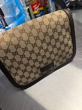 Stunning Gucci Monogram Flap Messenger Bag Beige Dark Brown  Authentic picture