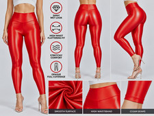 Women's Shiny Wet Look Leggings High Waist Stretch Glossy Red Pants picture