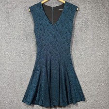 Le Chateau Teal Blue Floral Jacquard Fit and Flare Cocktail Dress P/S picture