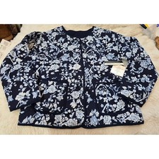 NWT Onque Casual Reversible Quilted Floral Jacket Size Medium Navy Blue picture