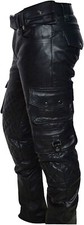 Men's Real Leather Bikers Cowhide Schwarz Jeans Trouser Padded Cargo Pocket Pant picture