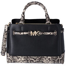 Michael Kors Reed Large Belted Satchel Bag Neutral Python Black Leather picture