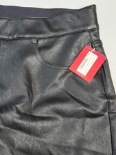 NWT SPANX Large Women's Slim Straight Luxe Black Leather Look Pull On Pants picture