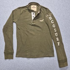 Vintage Hollister Shirt Mens S Olive Green Henley Long Sleeve Fleece Y2K Skater picture