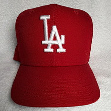 New Era 59FIFTY LA 7 3/8 Fitted Baseball Cap Hat Red/White Logo picture
